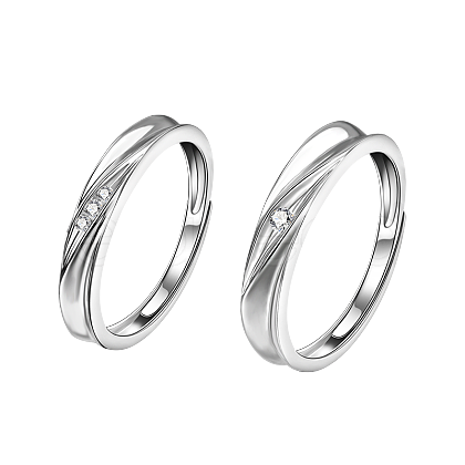 S925 Silver Simple Circle Couple Rings with Zirconia FZ9823-1