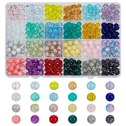 FINGERINSPIRE 528Pcs 24 Styles Baking Painted Glass Beads DGLA-FG0001-01-1