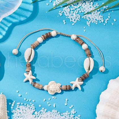 Summer Beach Starfish Turtle Adjustable Anklets AJEW-AN00634-02-1