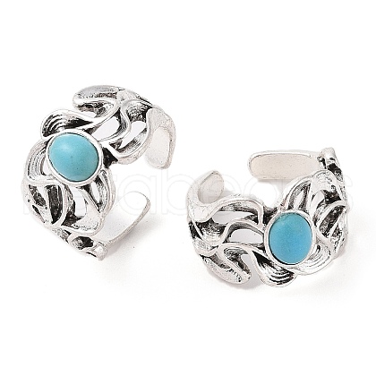 Oval Synthetic Turquoise Cuff Rings RJEW-B107-11AS-1