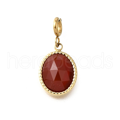304 Stainless Steel Pave Natural Carnelian(Dyed & Heated) Faceted Oval Pendant Decoration STAS-H202-17G-1