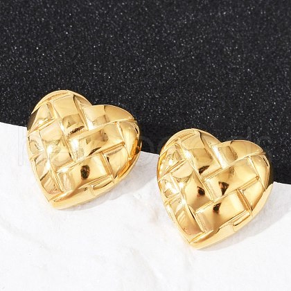 304 Stainless Steel Textured Stud Earrings EJEW-G423-28B-G-1