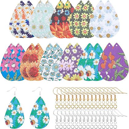 SUPERFINDINGS DIY 11Pairs Flower Pattern PU Leather Earring Making Kits DIY-FH0002-40-1