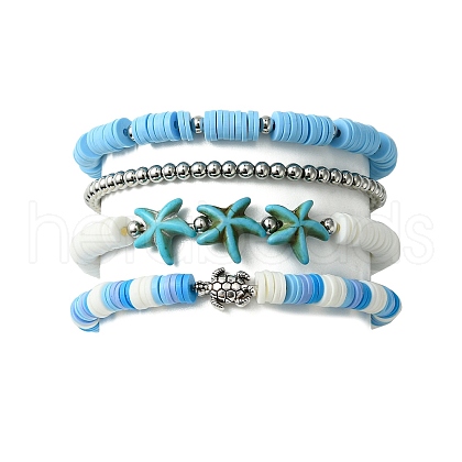 4Pcs 4 Styles Polymer Clay Heishi Surfer Stretch Bracelets Set BJEW-TA00373-1
