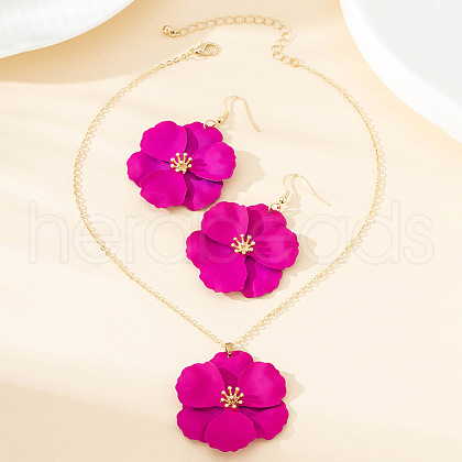 Flower Alloy Enamel Pendant Necklace & Dangle Earring FS-WG56F9D-01-1