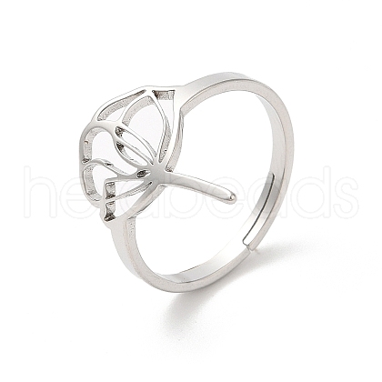 304 Stainless Steel Hollow Lotus Adjustable Ring RJEW-L107-021P-1