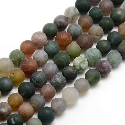 Natural Frosted Indian Agate Round Bead Strands G-M063-6mm-01-1