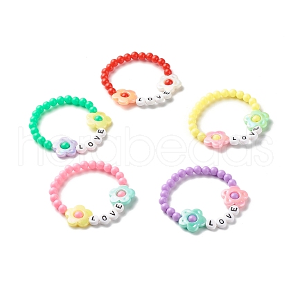 Love Flower Beads Stretch Bracelet for Kid BJEW-JB06954-1