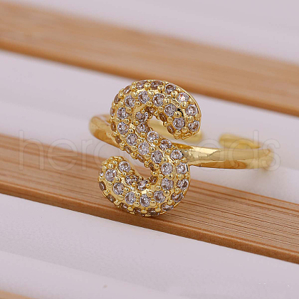 Brass Micro Pave Clear Cubic Zirconia Initial Cuff Rings FS-WGB210B-19-1