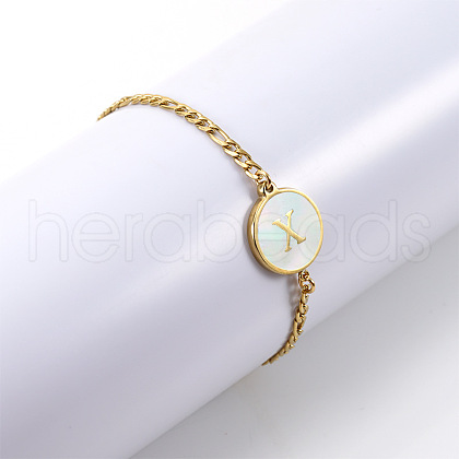 Flat Round with Letter Pattern 304 Stainless Steel Link Bracelets FS-WG4692B-38-1