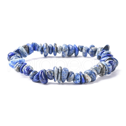 Natural Lapis Lazuli Chip Beads Stretch Bracelet for Women BJEW-AL00003-08-1