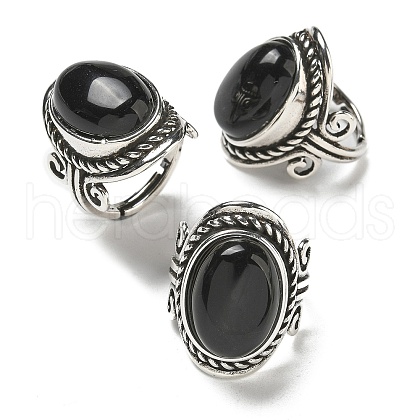 Natural Obsidian Adjustable Rings RJEW-I108-01AS-17-1
