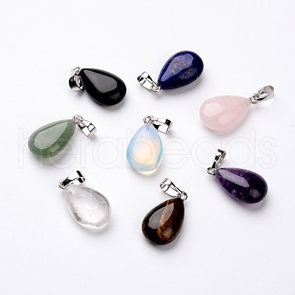 Teardrop Platinum Tone Brass Natural & Synthetic Mixed Stone Pendants G-F267-02-1