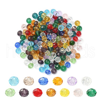 200Pcs Faceted Rondelle Transparent Glass Beads GLAA-YW0001-83-1