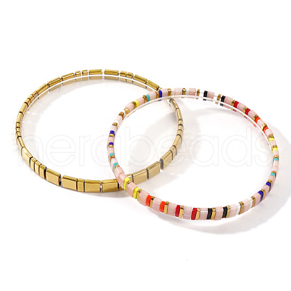 2Pcs 2 Styles Fashionable Japanese Tila Glass Seed Beads Stretch Nracelets for Women XJ9404-4-1