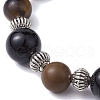 12mm Round Natural Black Onyx(Dyed & Heated) & 10mm Round Natural Tiger Eye & Alloy Beaded Stretch Bracelets for Women BJEW-JB10559-4