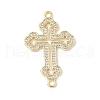 Brass Micro Pave Clear Cubic Zirconia Hollow Cross Connector Charms KK-C104-16G-1