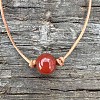 Natural Carnelian(Dyed & Heated) Round Ball Pendant Genuine Leather Handmade Necklace Simple Elegant Jewelry IU3089-2-1