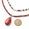 2Pcs 2 Style Natural Red Jasper Teardrop Pendant Necklaces Set NJEW-JN04064-4