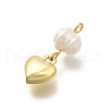 Brass & Natural Pearl Heart Pendants KK-Z093-32G-2