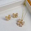 Bowknot Brass Micro Pave Clear Cubic Zirconia Pendant Necklace & Stud Earrings Sets FS-WGCEA70-01-2