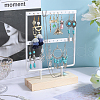 SUNNYCLUE 1 Set 2-Tier Rectangle Iron Jewelry Dangle Earring Organizer Holder with Wooden Base EDIS-SC0001-08B-4