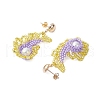 Glass Seed Bead & Glass Pearl Bead Conch Dangle Stud Earrings for Women EJEW-MZ00269-02-4