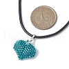 3D Heart Glass Seed Beads Pendant Necklaces NJEW-MZ00046-5