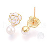 Flower Brass Natural Pearl Dangle Stud Earrings PEAR-N020-06V-3