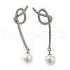 Rack Plating knot Brass Micro Pave Clear Cubic Zirconia Stud Earrings EJEW-H143-23P-3