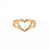 Ion Plating(IP) 304 Stainless Steel Open Heart Cuff Ring for Women RJEW-S405-207G-1