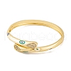 Brass Micro Pave Clear Cubic Zirconia Evil Eye Hinged Bangles with Green Enamel for Women BJEW-S147-03G-2