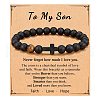 Cross Natural Tiger Eye & Frosted Black Obsidian Round Beads Stretch Bracelets for Men Women WG92FBF-02-1
