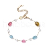 Natural Mixed Gemstone Nuggets & Glass Pearl Beaded Bracelet BJEW-JB09348-1