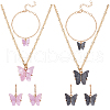 ANATTASOUL Plastic Butterfly Pendant Necklace & Bracelet & Dangle Leverback Earrings SJEW-AN0001-33-1