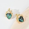 Heart Brass Abalone Shell & Clear Cubic Zirconia Stud Earrings KK-D301-09G-4