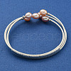 Mother's Day Jewellery Three-Loops Brass & Natural Freshwater Pearl Beaded Wrap Bracelets for Women BJEW-F470-04S-02-2