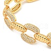 Brass Micro Pave Clear Cubic Zirconia Oval & Croissant Link Chain Bracelets for Women BJEW-M322-06G-2