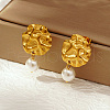 Fashionable Stainless Steel Flat Round Stud Earrings with Round Plastic Imitation Pearls Pendant for Women NQ1639-1