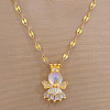 304 Stainless Steel Micro Pave Clear Cubic Zirconia Crown Angel Pendant Necklaces FS-WG39094-01-1