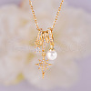 Brass Micro Pave Clear Cubic Zirconia Star and Imitation Pearl Pendant Necklaces for Women FS-WGAADF6-01-1