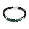 Natural Fuchsite Round Bead Braided Leather Cord Bracelets for Men Women BJEW-A009-11P-01-1