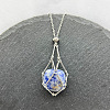 Natural Blue Spot Jasper Nuggets Macrame Pouch Pendant 201 Stainless Steel Chain Necklaces FS-WG7A779-08-1