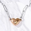 304 Stainless Steel Double-Sided Magnetic Heart Pendant Paperclip Chain Necklaces NJEW-U028-02RG-3