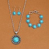 Flower Alloy with Synthetic Turquoise Pendant Necklaces & Dangle Earrings & Link Bracelets Sets WGD1135-18-1