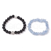 2Pcs 2 Styles Natural Lava Rock & Mixed Gemstone Chips Stretch Bracelets Set BJEW-JB10179-4