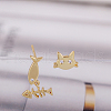 Real 18K Gold Plated Brass Cubic Zirconia Kitten Dangle Stud Earrings EJEW-EE0001-213-2