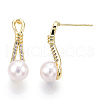 Natural Pearl Stud Earrings Micro Pave Cubic Zirconia PEAR-N022-B01-2