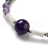 Natural Amethyst Round & Synthetic Non-magnetic Hematite & White Shell Beaded Bracelets for Women BJEW-K251-02F-3