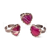 Natural Agate Heart Open Cuff Ring RJEW-I082-02R-03-1